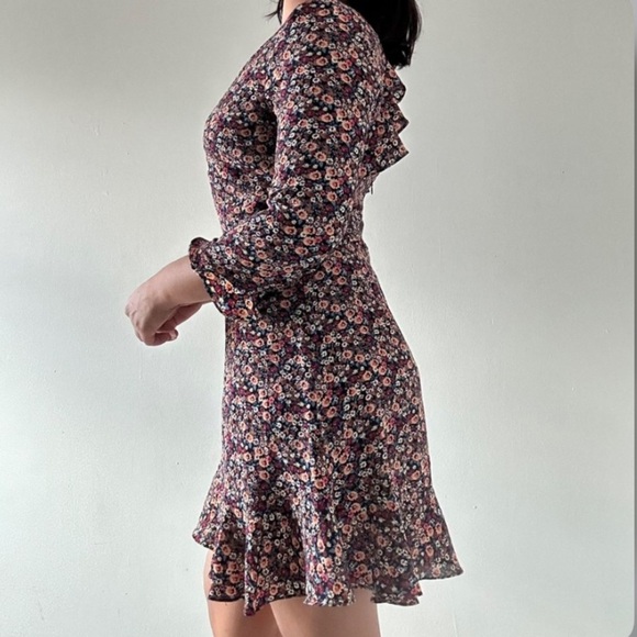 Topshop Floral Long Sleeve V Neck Ruffle Mini Dress - Picture 12 of 14